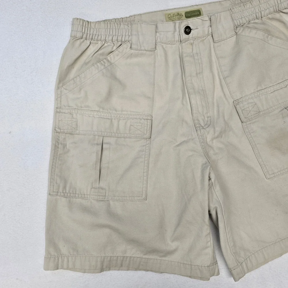 Cabelas Outdoors Mens 38 Cargo Shorts Tan Khaki Elastic Waist Utility Hiking